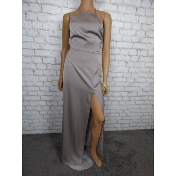 $248 Lovers + Friends Dark Grey Draped Back Sheyla Satin Gown Small NEW - Picture 5 of 16